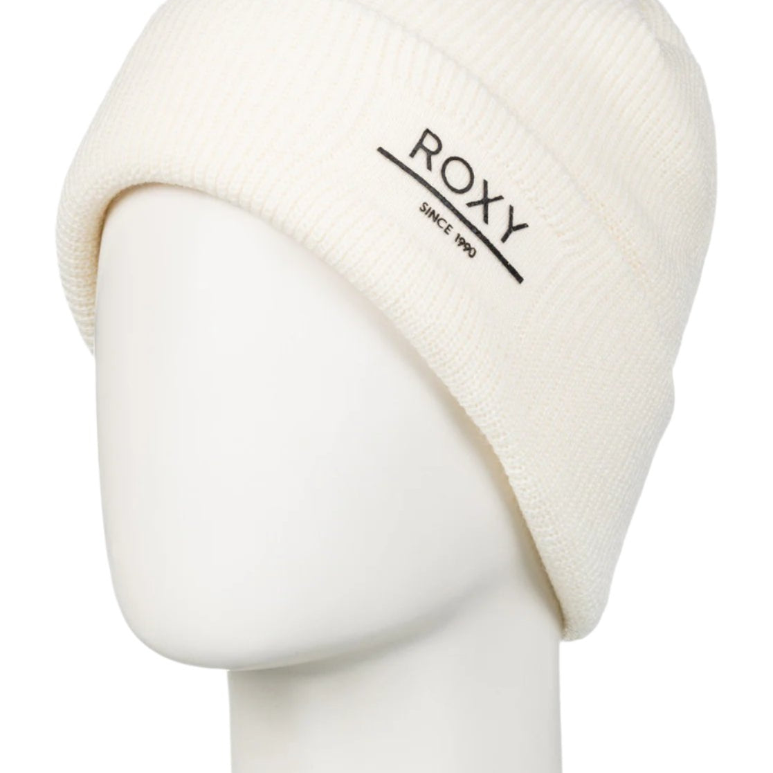 Roxy Women's Folker Beanie 2025 - A cream-colored beanie with a ribbed cuff and a logo on the front that reads "ROXY" in black letters.
