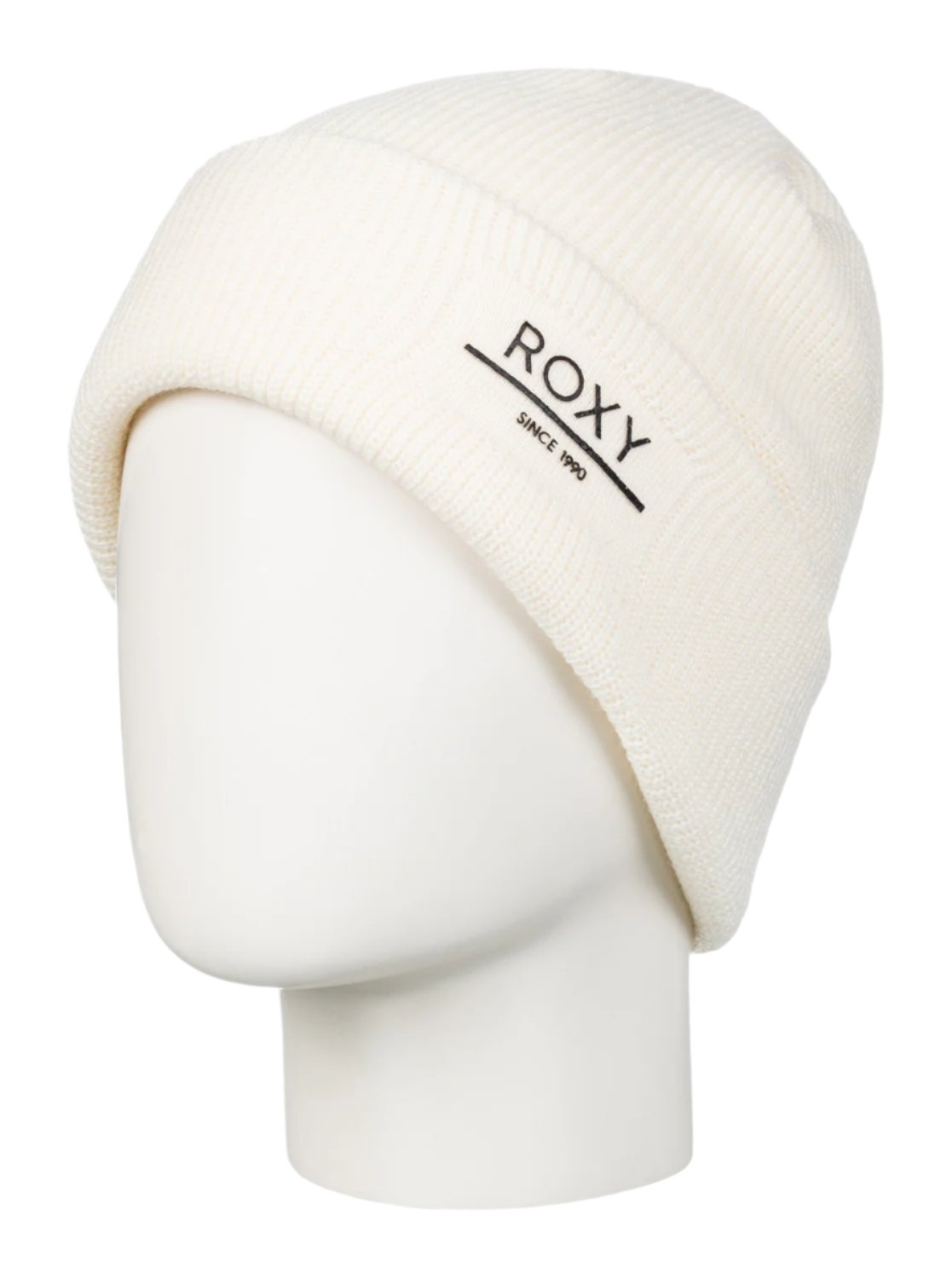Roxy Women's Folker Beanie 2025 - A cream-colored beanie with a ribbed cuff and a logo on the front that reads "ROXY" in black letters.