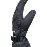 Roxy Women's Jetty Solid Glove 2025 - A black glove with a solid pattern, featuring a strap on the wrist and a textured palm.