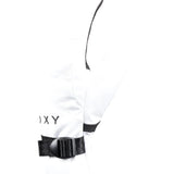 Roxy Women's Jetty Solid Glove 2025 - A white glove with a black strap and buckle on the wrist, featuring the word "ROXY" in black letters across the top of the hand.