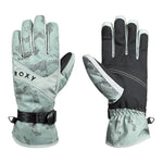 Roxy Women's Jetty Glove 2025 - A pair of gloves with a palm side that is mostly black, and fingers that are light gray with dark gray stripes.