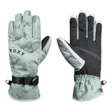 Roxy Women's Jetty Glove 2025 - A pair of gloves with a palm side that is mostly black, and fingers that are light gray with dark gray stripes.