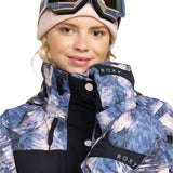 Roxy Women's Jetty Mitt - A pair of mittens with a black palm and thumb, featuring a white snowflake pattern on the back.