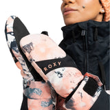 Roxy Women's Jetty Mitt - A pair of mitts with a pink and white abstract floral pattern on a light background.