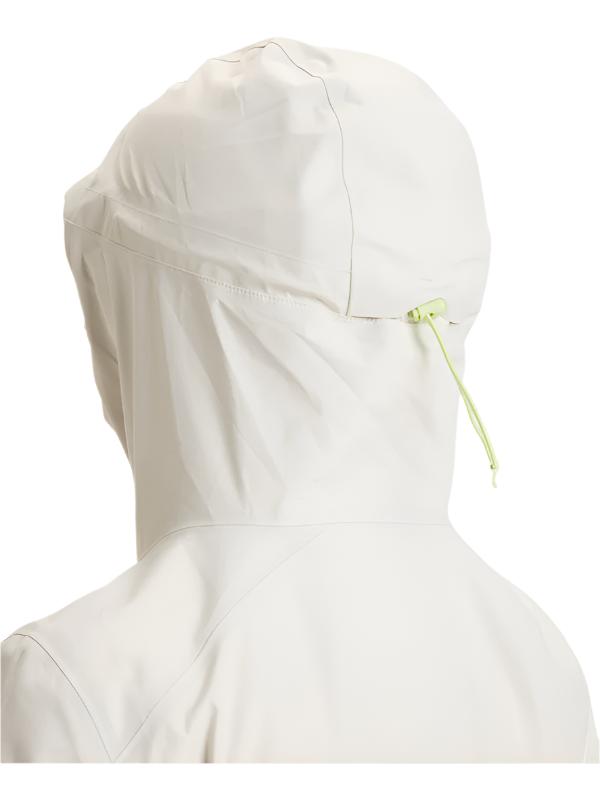 Roxy Women's Lunalite 3L GORE-TEX Jacket - A white jacket with a hood, featuring a drawstring at the waist and two zippered pockets on either side.