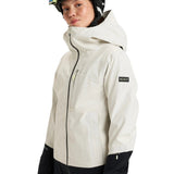 Roxy Women's Lunalite 3L GORE-TEX Jacket 2025 - A white jacket with a black zipper and black trim around the wrists and waist.