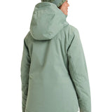 Roxy Women's Illumine Warmlink Jacket 2025 - A sage green jacket with a hood, featuring a zippered front and two side pockets.