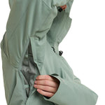 Roxy Women's Illumine Warmlink Jacket - A sage green jacket with a zippered chest pocket and black drawstring at the waist.