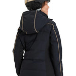 Roxy Women's Snowblizzard Insulated Jacket 2025 - A black jacket with a hood, featuring tan piping on the arms and down the front.