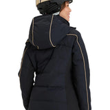 Roxy Women's Snowblizzard Insulated Jacket 2025 - A black jacket with a hood, featuring tan piping on the arms and down the front.