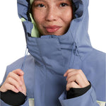 Roxy Women's Ritualized Insulated Jacket - A blue jacket with a fur-lined hood and zippered pockets.
