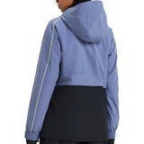 Roxy Women's Highridge Hoodie Jacket - A light blue jacket with a hood, featuring yellow piping on the sleeves and a white logo on the left chest.