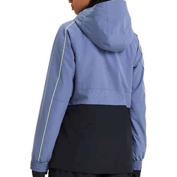Roxy Women's Highridge Hoodie Jacket - A light blue jacket with a hood, featuring yellow piping on the sleeves and a white logo on the left chest.