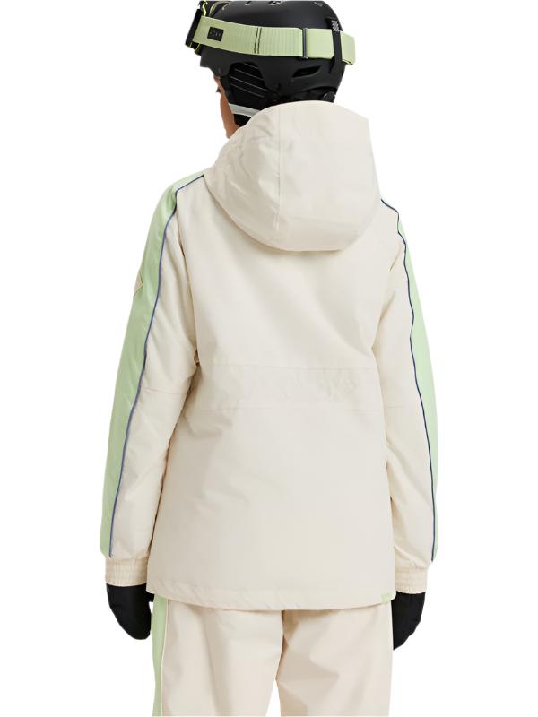 Roxy Women's Highridge Hoodie Jacket 2025 - A cream-colored jacket with a hood, featuring green stripes on the sleeves and black accents around the wrists.