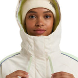 Roxy Women's Highridge Hoodie Jacket 2025 - A cream-colored jacket with a hood, featuring blue stripes on the sleeves and a zipper down the front.