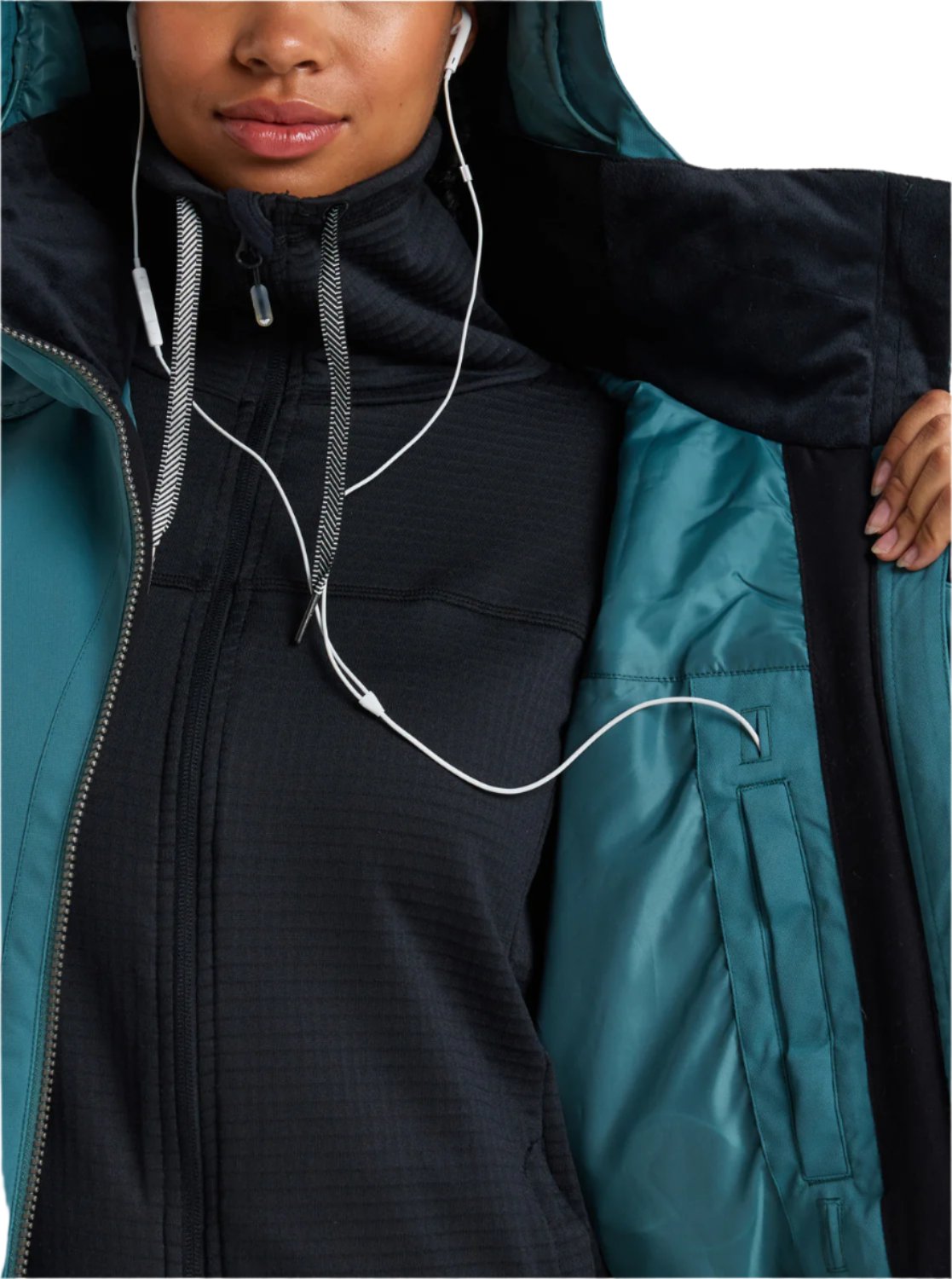 Roxy Women's Meade Insulated Jacket - A black insulated jacket with a high collar and zippered pockets, featuring a subtle pattern on the fabric.