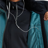 Roxy Women's Meade Insulated Jacket - A black insulated jacket with a high collar and zippered pockets, featuring a subtle pattern on the fabric.