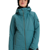Roxy Women's Meade Insulated Jacket - A dark teal jacket with a hood, zippered pockets and drawstring waist.