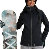 Roxy Women's Meade Insulated Jacket - A black jacket with a hood, featuring a white logo on the left chest and a zippered pocket on the right side.