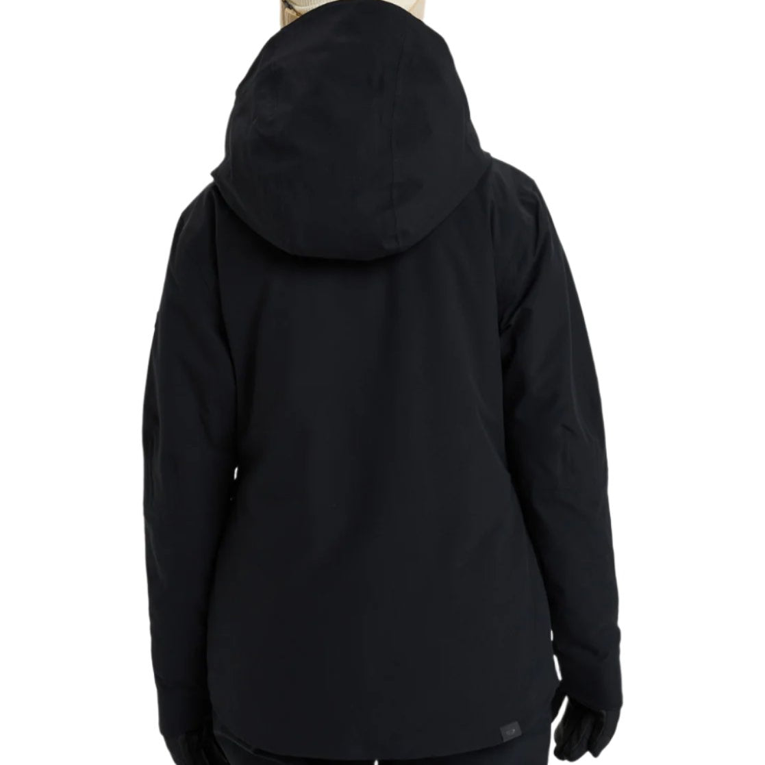 Roxy Women's Wild Twist Jacket 2025 - A black jacket with a hood, featuring a small white logo on the bottom right side.