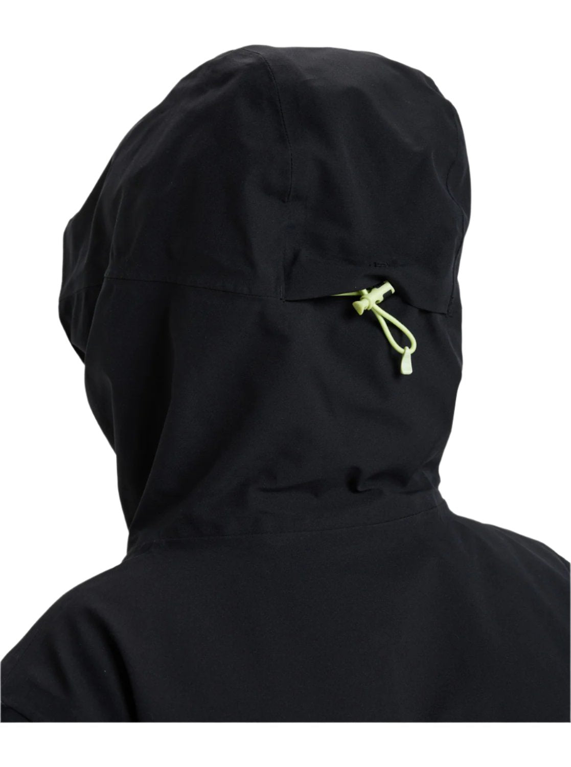 Roxy Women's Wild Twist Jacket 2025 - A black jacket with a hood and drawstring, featuring a small pocket on the upper back.