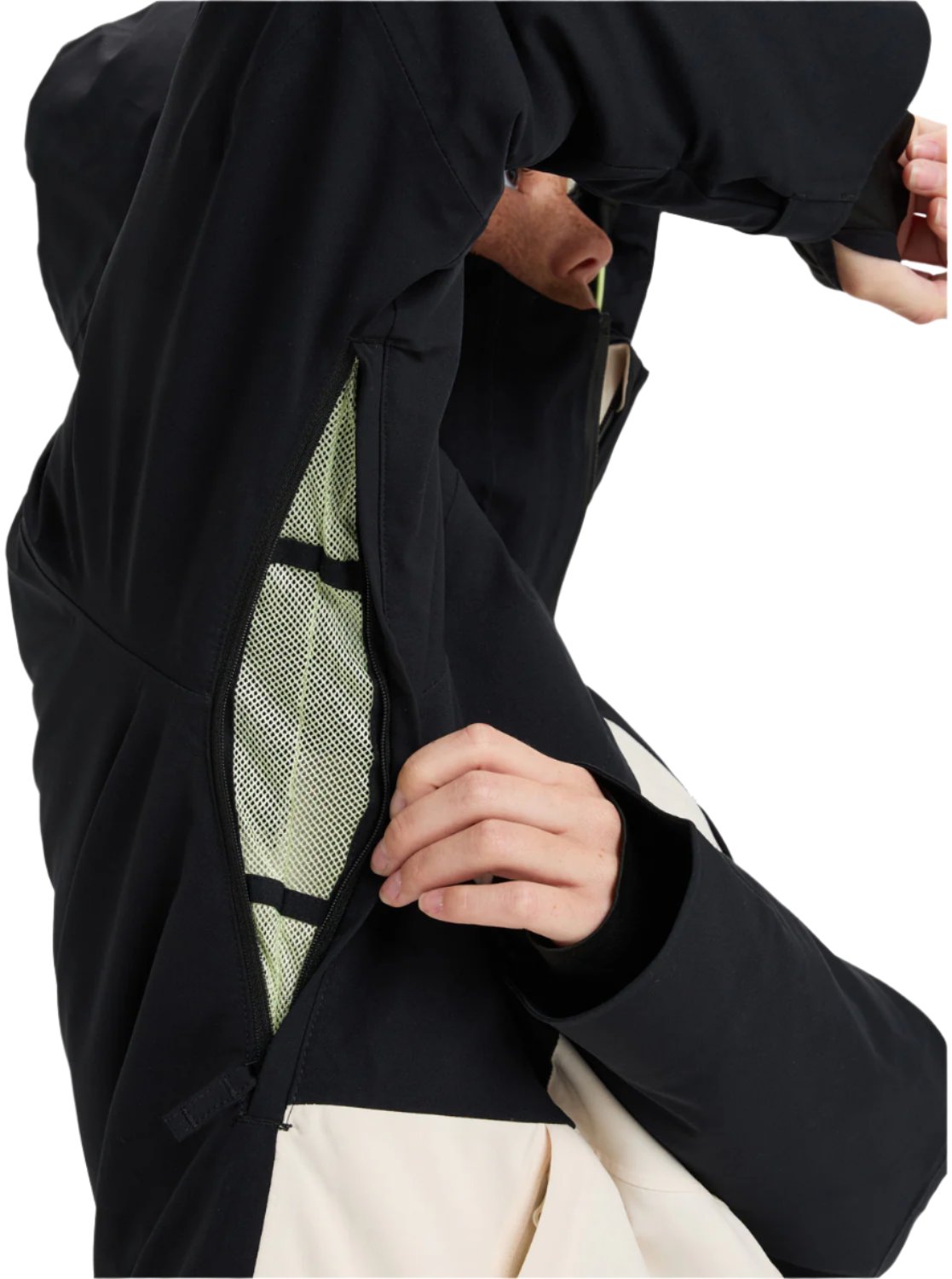 Roxy Women's Wild Twist Jacket 2025 - A black jacket with a mesh panel on the side and a zipper down the front.