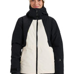 Roxy Women's Wild Twist Jacket 2025 - A black jacket with a white panel on the front and back, featuring a zippered chest pocket.