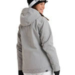 Roxy Women's Billie Insulated Jacket 2025 - A light gray jacket with a hood, featuring a white logo on the left chest and black zippers.