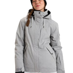 Roxy Women's Billie Insulated Jacket - A light grey jacket with a hood, featuring a zippered chest pocket and two side pockets.