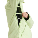 Roxy Radiant Lines Overhead Jacket 2025 - A light green jacket with a hood, featuring a diagonal quilted pattern on the front and back.