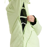 Roxy Radiant Lines Overhead Jacket 2025 - A light green jacket with a hood, featuring a diagonal quilted pattern on the front and back.