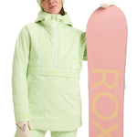 Roxy Radiant Lines Overhead Jacket 2025 - A light green jacket with a hood and diagonal quilted pattern on the torso.
