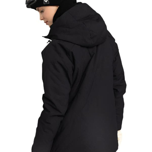 Roxy Radiant Lines Overhead Jacket 2025 - A black jacket with a white floral pattern on the hood and chest area.