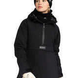 Roxy Radiant Lines Overhead Jacket 2025 - A black jacket with a subtle white pattern on the hood and chest area.