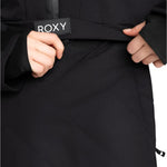 Roxy Radiant Lines Overhead Jacket 2025 - A black jacket with a white logo on the left chest and a diagonal striped pattern on the right sleeve.