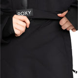 Roxy Radiant Lines Overhead Jacket 2025 - A black jacket with a white logo on the left chest and a diagonal striped pattern on the right sleeve.