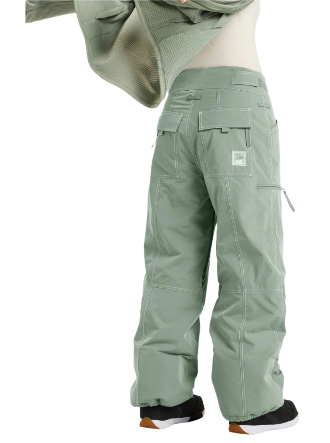Roxy Women's Chloe Kim Insulated Pant 2025 - Sage green insulated ski pants with a white logo on the left thigh pocket.