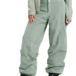 Roxy Women's Chloe Kim Insulated Pant 2025 - Sage green snow pants with white stitching and silver zippers.