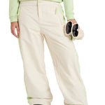 Roxy Women's Steeply Shell Pant 2025 - A pair of off-white snow pants with a light green stripe down the side.