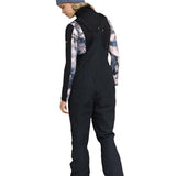 Roxy Women's Rideout Insulated Bib Pant 2025 - Black bib pant with white and blue abstract pattern on side panels.