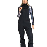 Roxy Women's Rideout Insulated Bib Pant - Black bib pant with white snowflake pattern on left thigh and right calf.