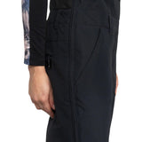 Roxy Women's Rideout Insulated Bib Pant 2025 - Black bib pant with zippered pockets and adjustable waistband.
