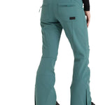 Roxy Women's Rising High Pant 2025 - A pair of women's snow pants in a light blue-green color with a subtle pattern and zippered pockets.