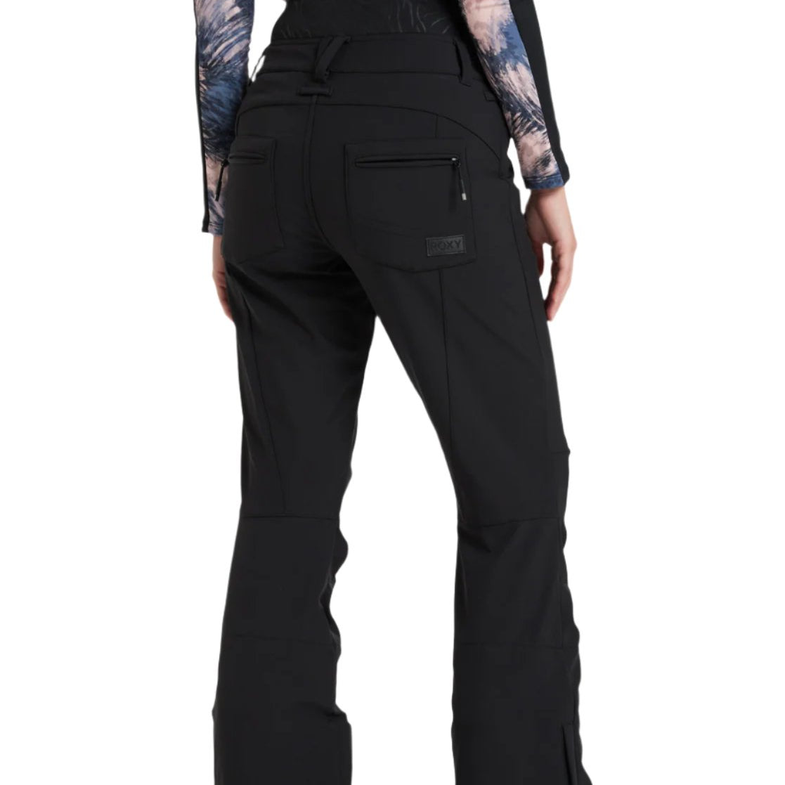 Roxy Women's Rising High Pant 2025 - Black snow pants with a zippered pocket on the back right side.