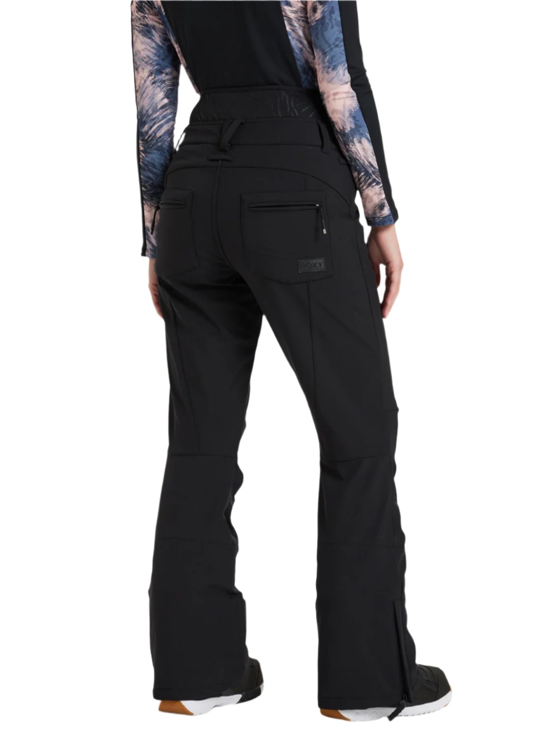 Roxy Women's Rising High Pant 2025 - Black snow pants with a zippered pocket on the back right side.