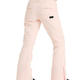 Roxy Women's Rising High Pant 2025 - Light pink snow pants with a zippered pocket on the right thigh and a black label near the back pocket.