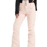 Roxy Women's Rising High Pant 2025 - A pair of light pink snow pants with a subtle pattern on the side pockets and black buttons down the front.