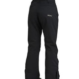 Roxy Women's Diversion Insulated Pant 2025 - Black snow pants with a white logo on the left thigh and two zippered pockets at the back.