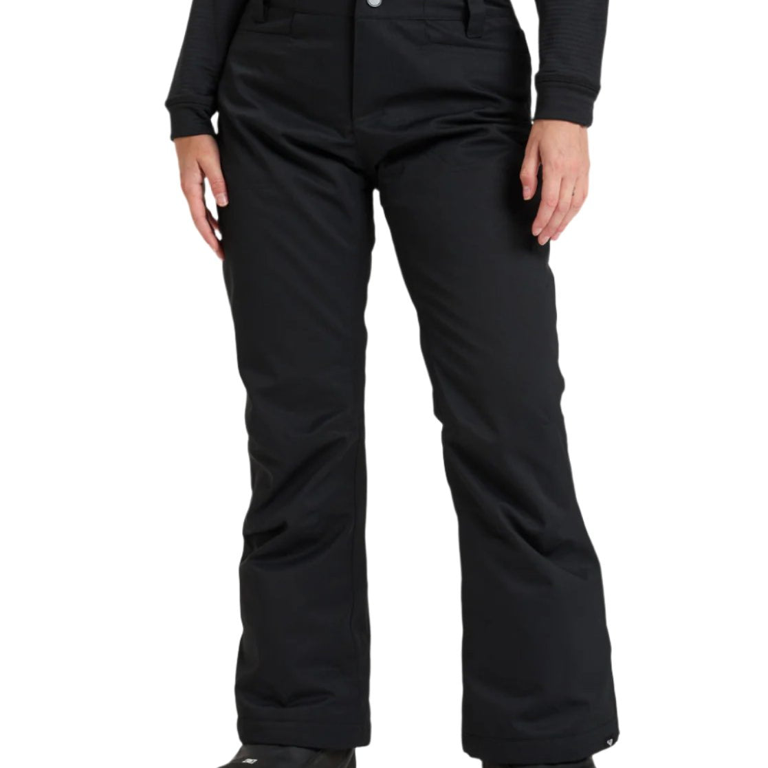 Roxy Women's Diversion Insulated Pant - Black snow pants with a subtle white stripe on the side of each leg.