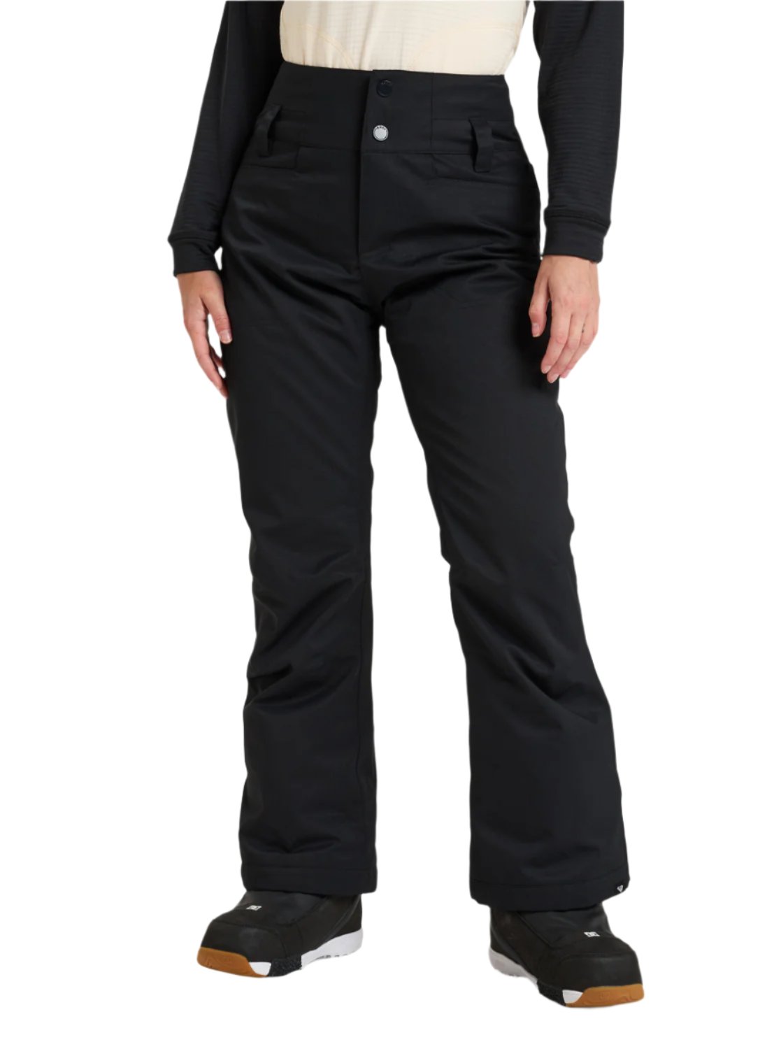 Roxy Women's Diversion Insulated Pant - Black snow pants with a subtle white stripe on the side of each leg.